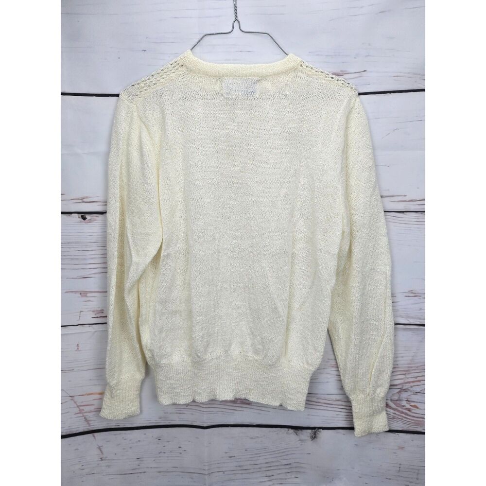 Vintage‎ Coquette Dean's of Scotland LG Cream Pearl Flower Sweater Acrylic EUC - Picture 2 of 7
